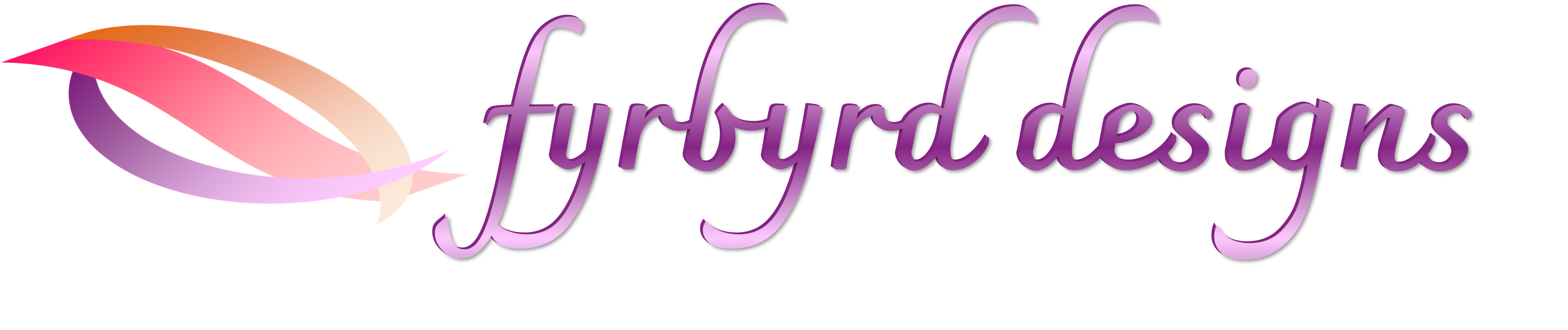 Pink, purple and orange bird icon with the words Fyrbyrd Designs beside it.